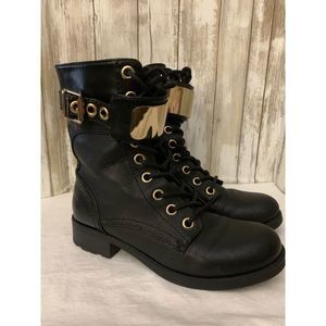 Guess Black Leather Combat Boots Size 5.5M